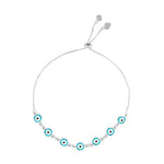Pulseira Ajustável Folheada em Ródio Branco Grécia Olho Grego Pequeno Piuka