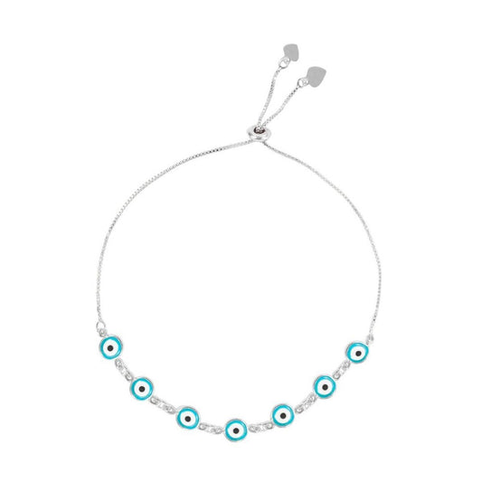Pulseira Ajustável Folheada em Ródio Branco Grécia Olho Grego Pequeno Piuka