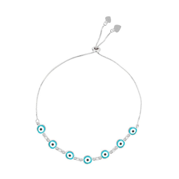 Pulseira Ajustável Folheada em Ródio Branco Grécia Olho Grego Pequeno Piuka