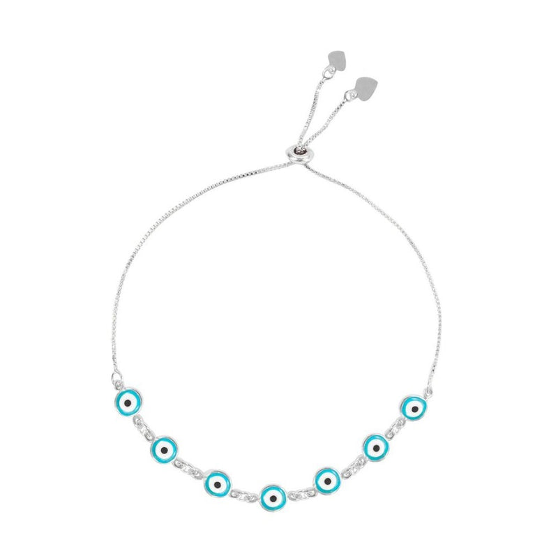 Pulseira Ajustável Folheada em Ródio Branco Grécia Olho Grego Pequeno Piuka