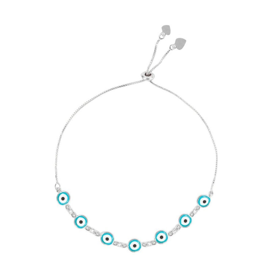 Pulseira Ajustável Folheada em Ródio Branco Grécia Olho Grego Pequeno Piuka