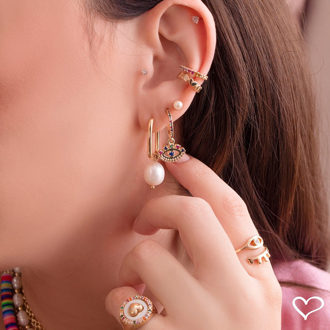 Piercing Pressão Bibi Elos Corações Folheado Ouro 18k Piuka