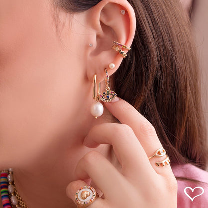 Piercing Pressão Bibi Elos Corações Folheado Ouro 18k Piuka