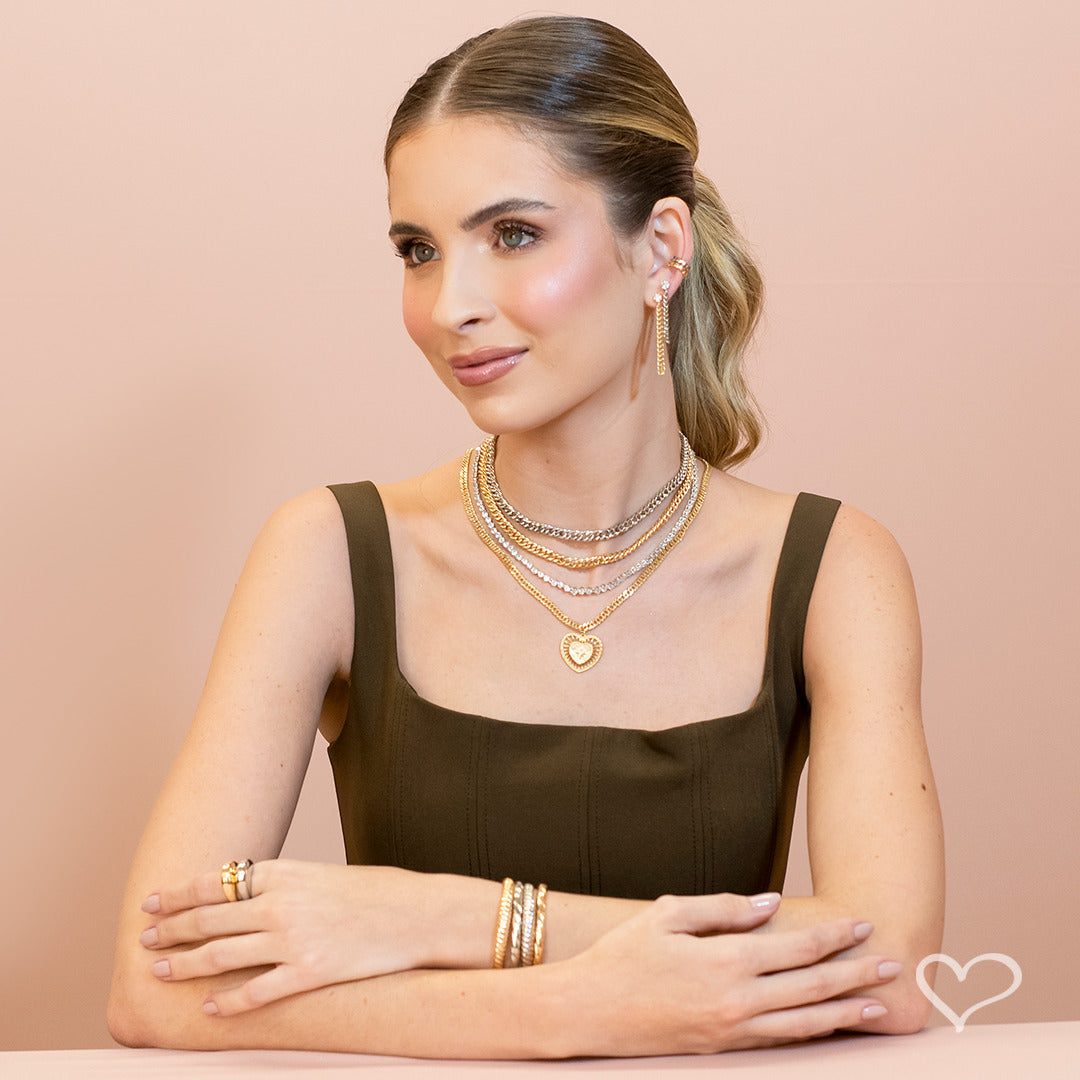 Piercing Pressão Bibi Elos Corações Folheado Ouro 18k Piuka