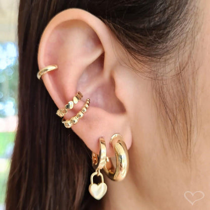 Piercing Pressão Bibi Elos Corações Folheado Ouro 18k Piuka