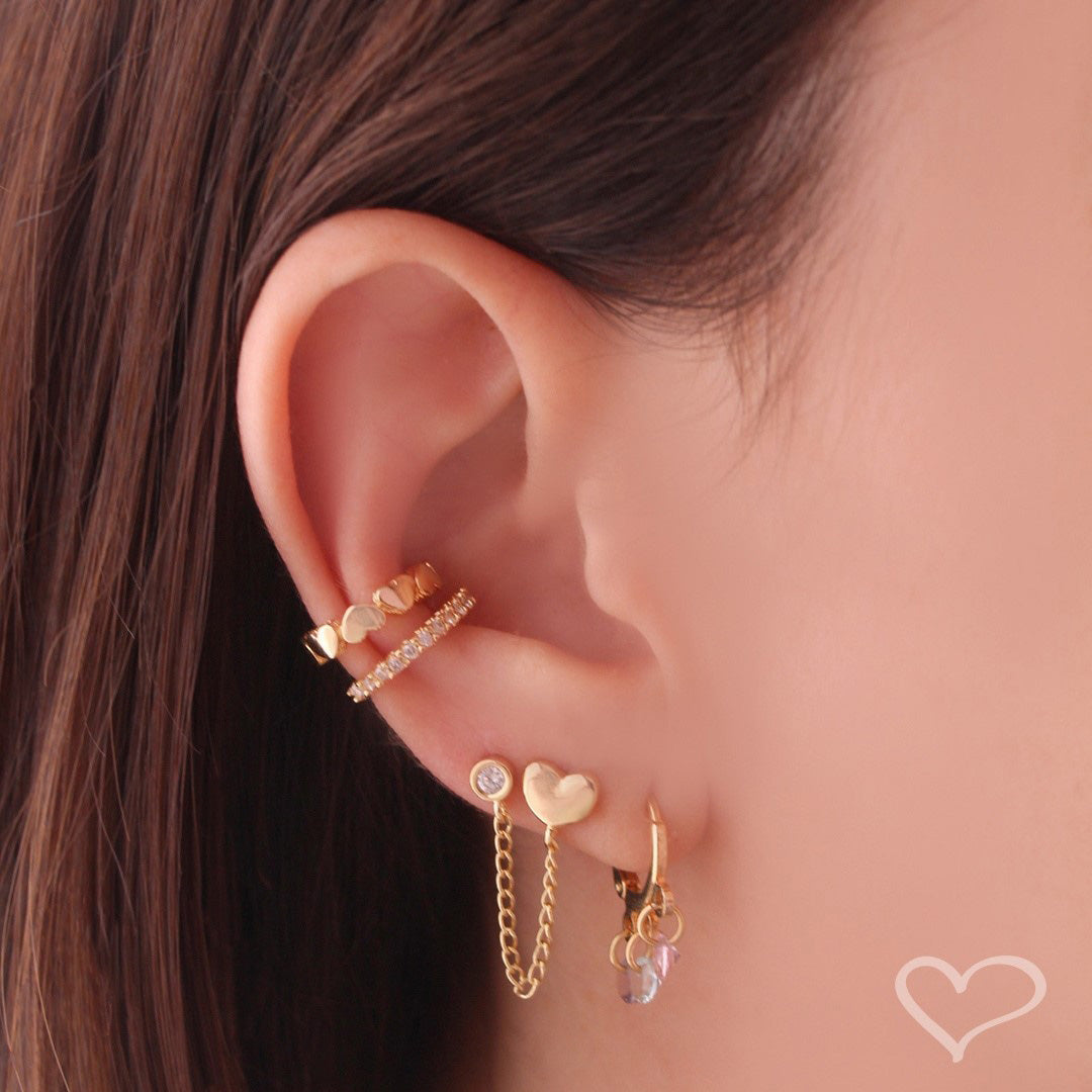 Piercing Pressão Bibi Elos Corações Folheado Ouro 18k Piuka