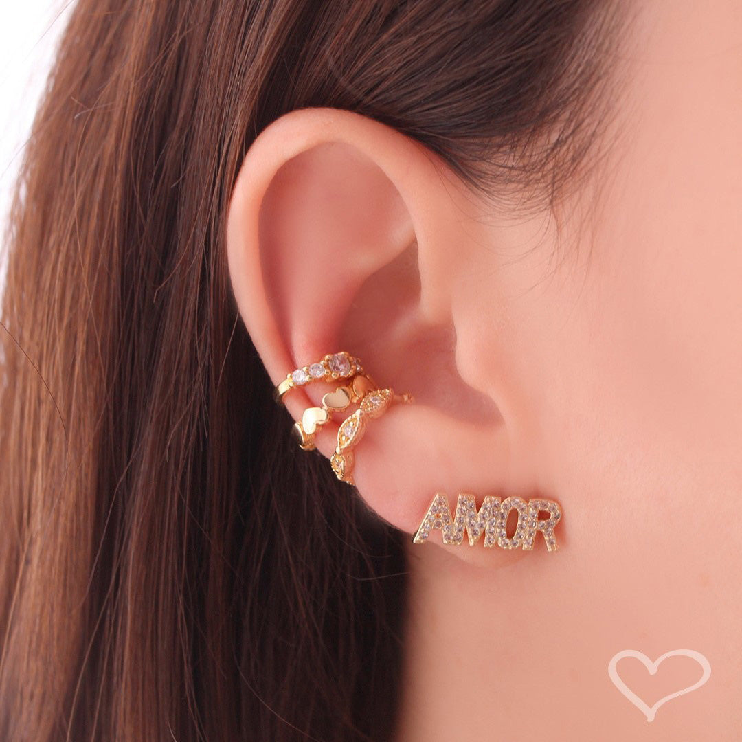 Piercing Pressão Bibi Elos Corações Folheado Ouro 18k Piuka