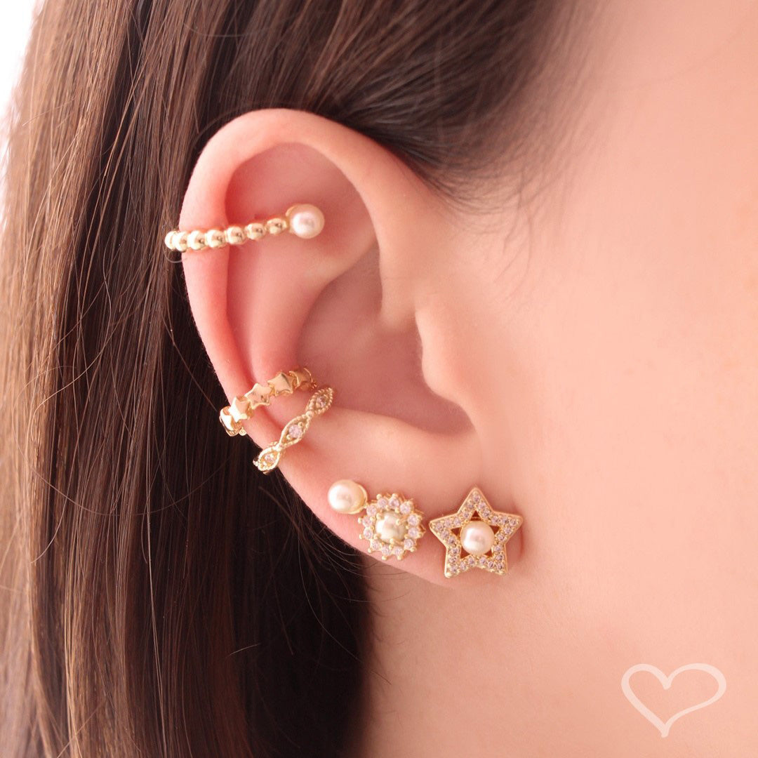 Piercing Piuka Pressão Lili Elos Estrelas Folheado Ouro 18k