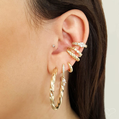 Piercing Piuka Pressão Lili Elos Estrelas Folheado Ouro 18k