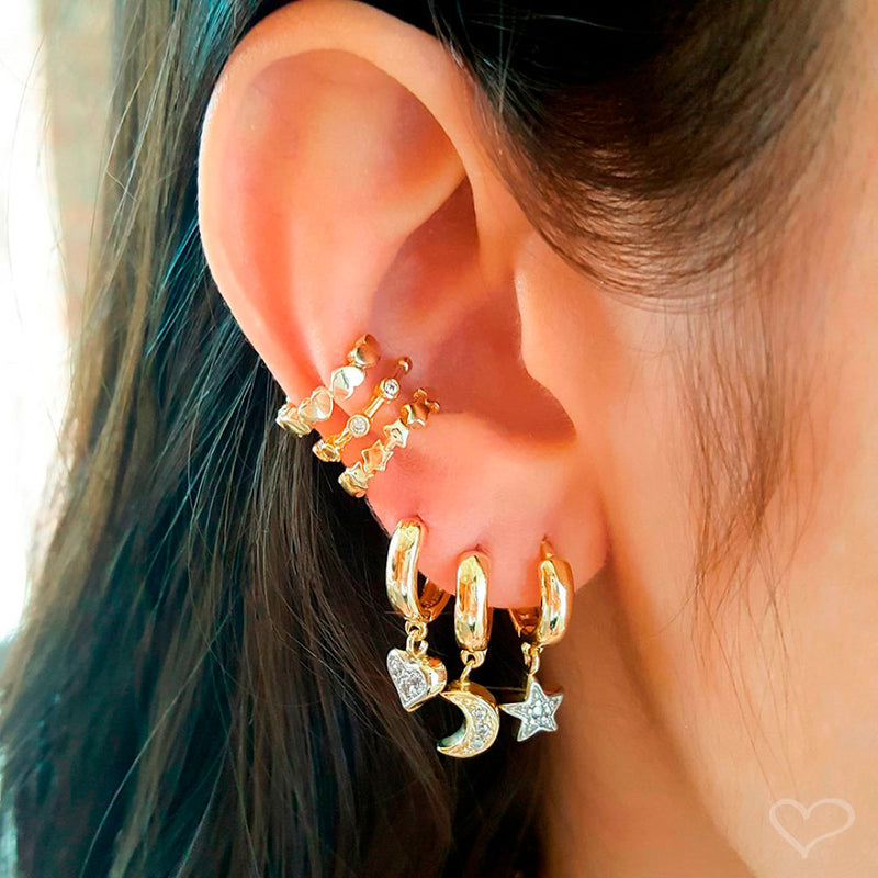 Piercing Piuka Pressão Lili Elos Estrelas Folheado Ouro 18k