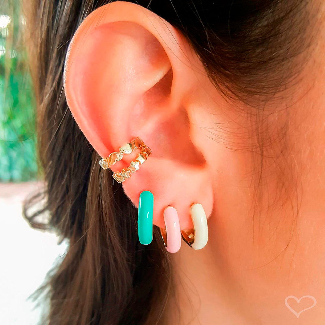 Piercing Piuka Pressão Lili Elos Estrelas Folheado Ouro 18k