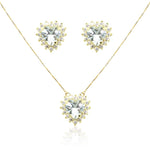 Conjunto Piuka Colar e Brinco Coração Cristal Zircônias Cravejadas Semijoia a Ouro 18k