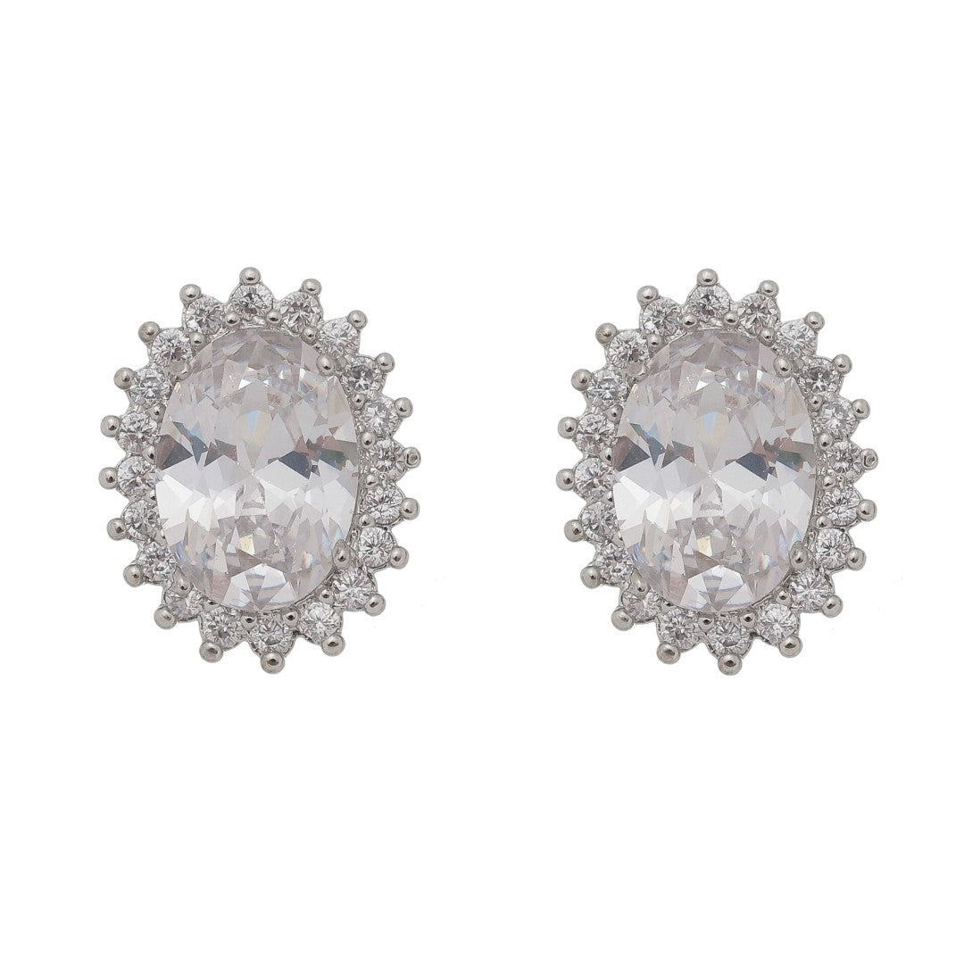 Brinco Piuka Oval Zircônia Cristal Folheado em Ródio Branco