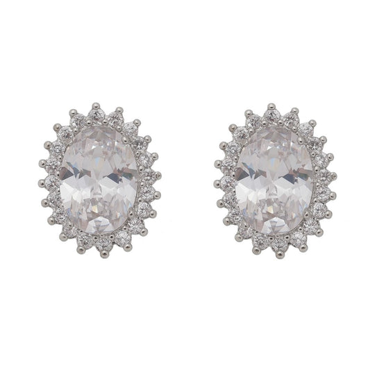 Brinco Piuka Oval Zircônia Cristal Folheado em Ródio Branco