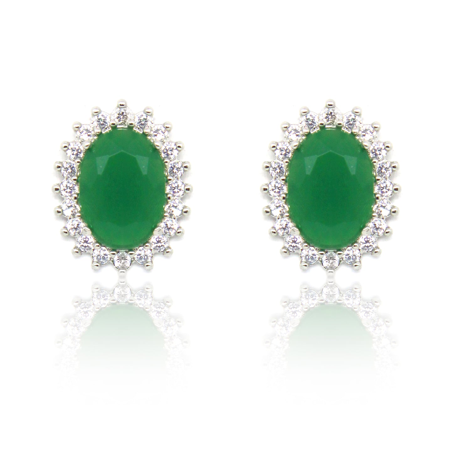 Brinco Piuka Oval Zircônia Esmeralda Semijoia em Ródio Branco