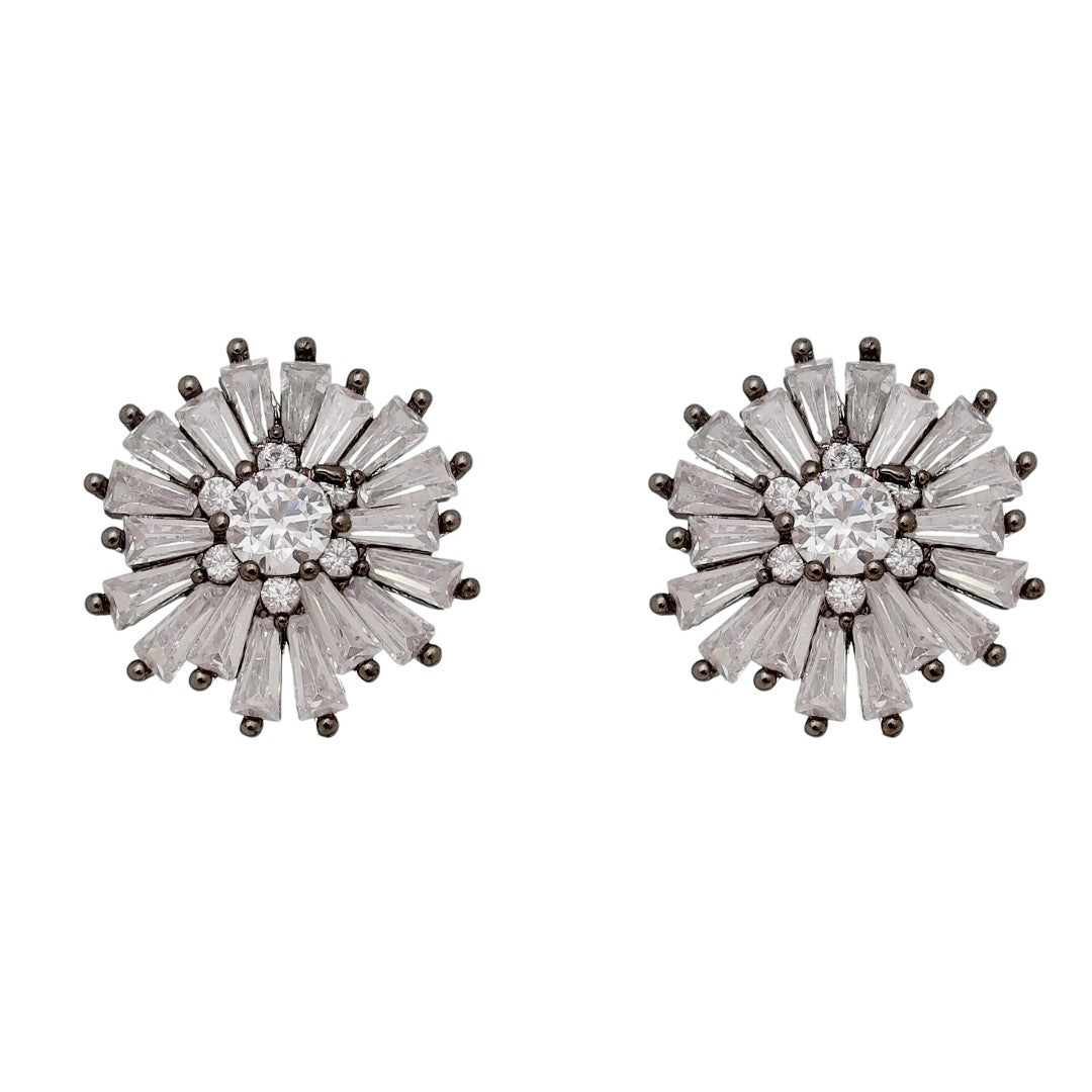 Brinco Piuka Emie Redondo Zircônias Navetes Folheado em Ródio Negro