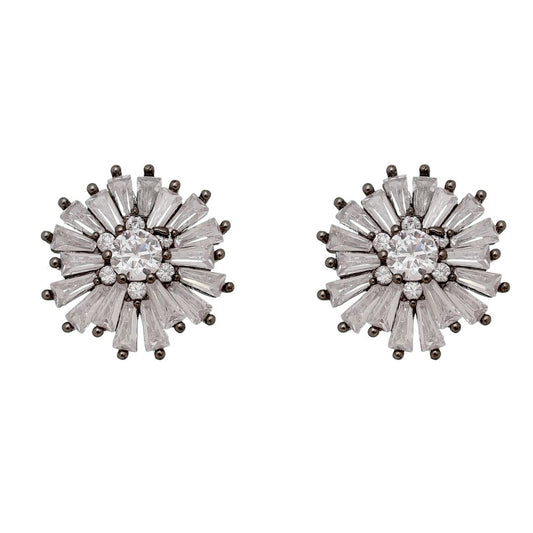 Brinco Piuka Emie Redondo Zircônias Navetes Folheado em Ródio Negro