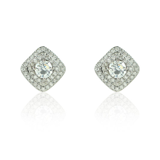 Brinco Piuka Kyle Quadrado Médio Zircônias Folheado em Ródio Branco