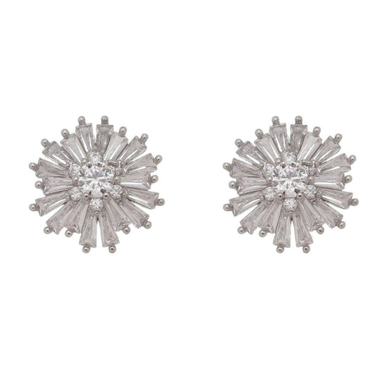 Brinco Piuka Beth Flor Navetes Zircônias Folheado em Ródio Branco