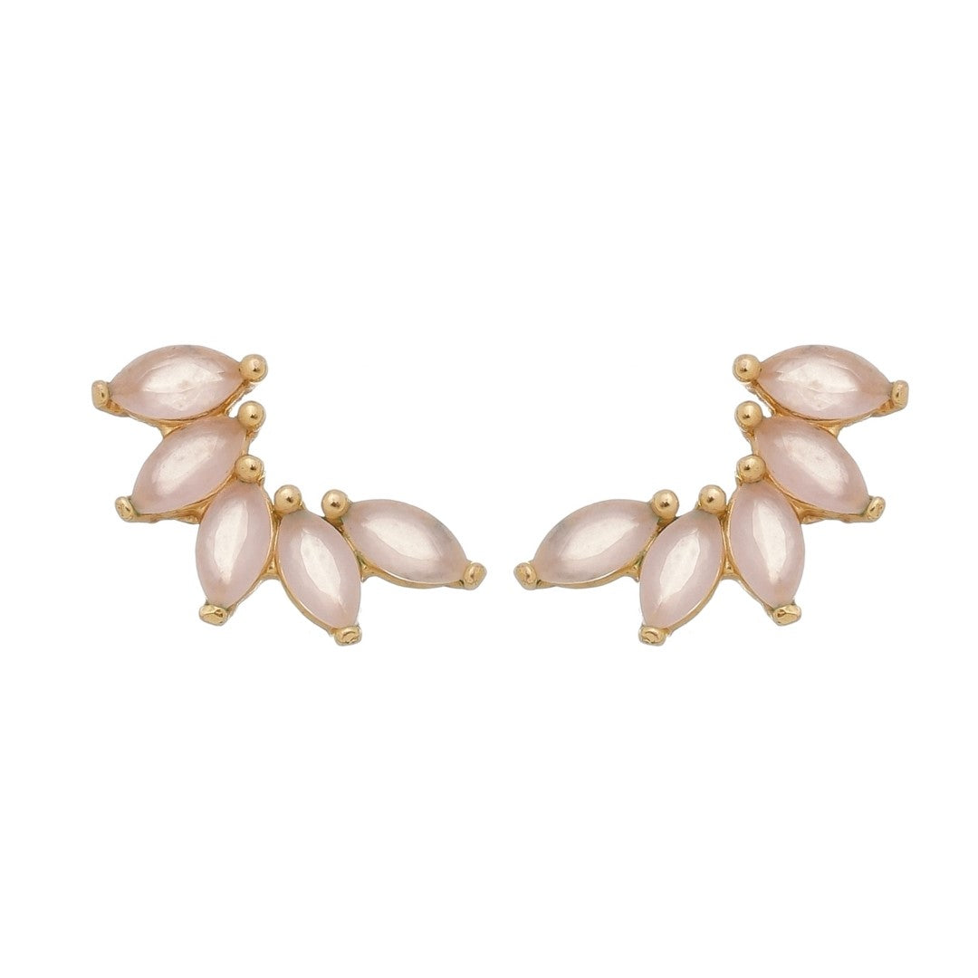 Brinco Piuka Ear Cuff 5 Navetes Quartzo Rosa Semijoia em Ouro 18k