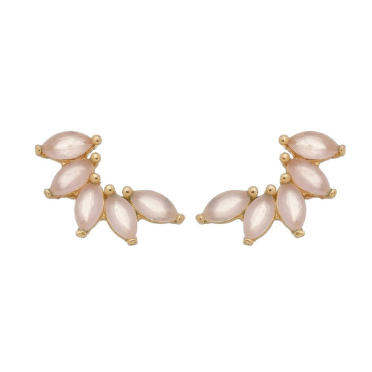 Brinco Piuka Ear Cuff 5 Navetes Quartzo Rosa Semijoia em Ouro 18k
