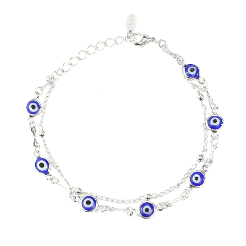 Pulseira Olho Grego 2 Voltas Folheada em Ródio Branco Cecilia Piuka