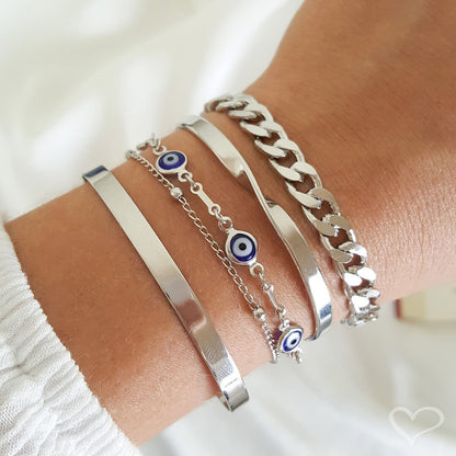 Pulseira Olho Grego 2 Voltas Folheada em Ródio Branco Cecilia Piuka