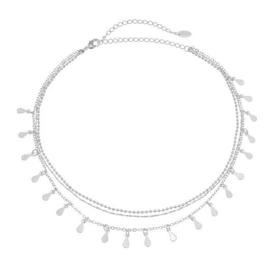 Choker 3 Correntes Antonella Mini Gotas Folheada em Ródio Branco Piuka