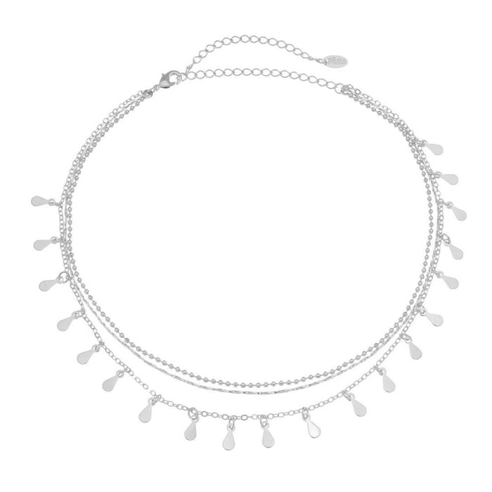 Choker 3 Correntes Antonella Mini Gotas Folheada em Ródio Branco Piuka