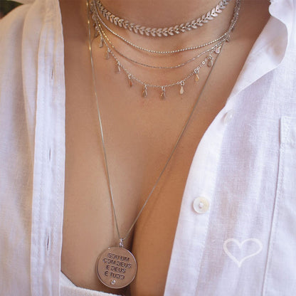 Choker 3 Correntes Antonella Mini Gotas Folheada em Ródio Branco Piuka