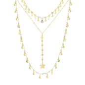 Mix 3 Colares Eclipse Lua e Estrelas Folheado a Ouro 18k Piuka