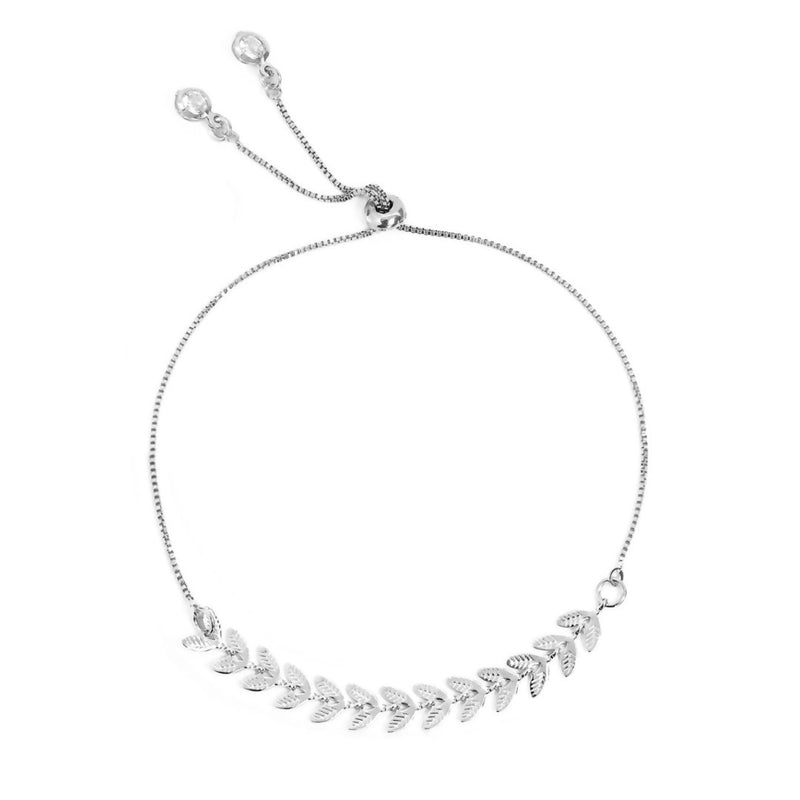 Pulseira Ajustável Folheada em Ródio Branco Kendal Folhinhas Piuka