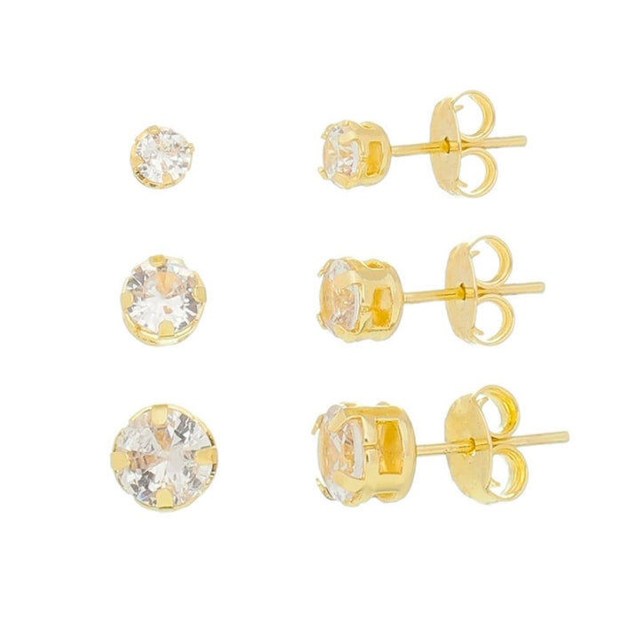 Trio de Brincos Liane Ponto de Luz Zircônia Cristal Folheado a Ouro 18k Piuka