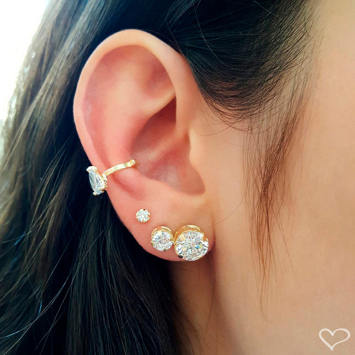 Trio de Brincos Liane Ponto de Luz Zircônia Cristal Folheado a Ouro 18k Piuka