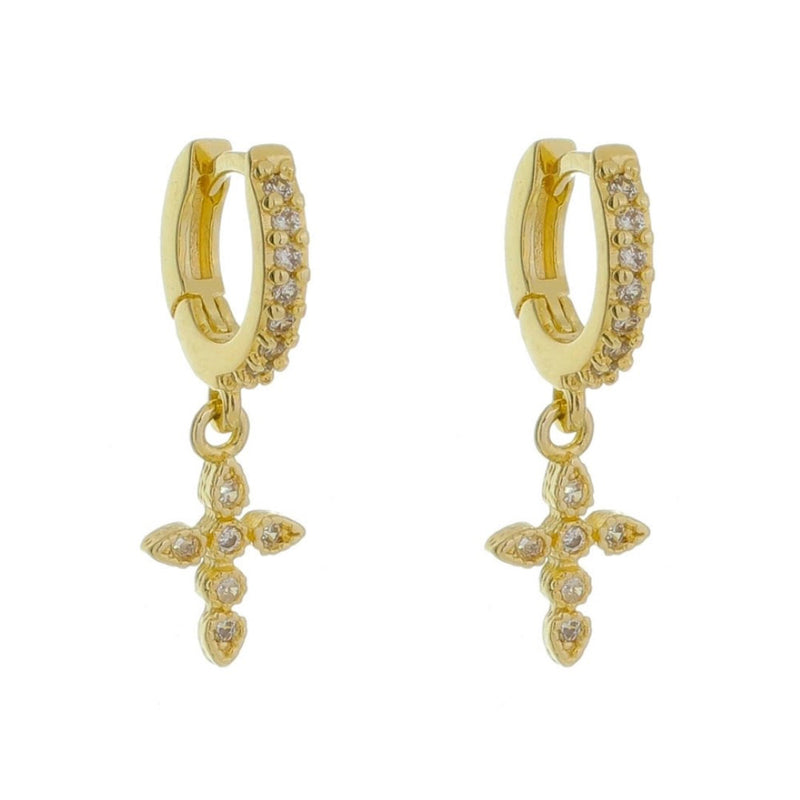 Brinco Argolinha Cruz Filipa Zircônias Folheado a Ouro 18k