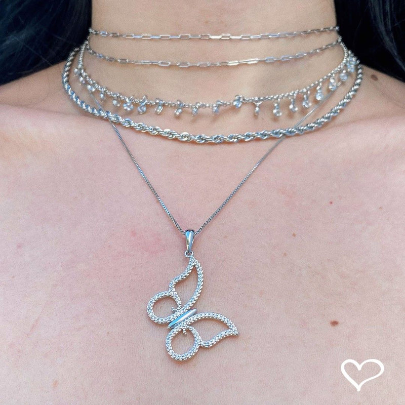 Choker Piuka 3 Voltas Malu Zircônias Folheados em Ródio Branco