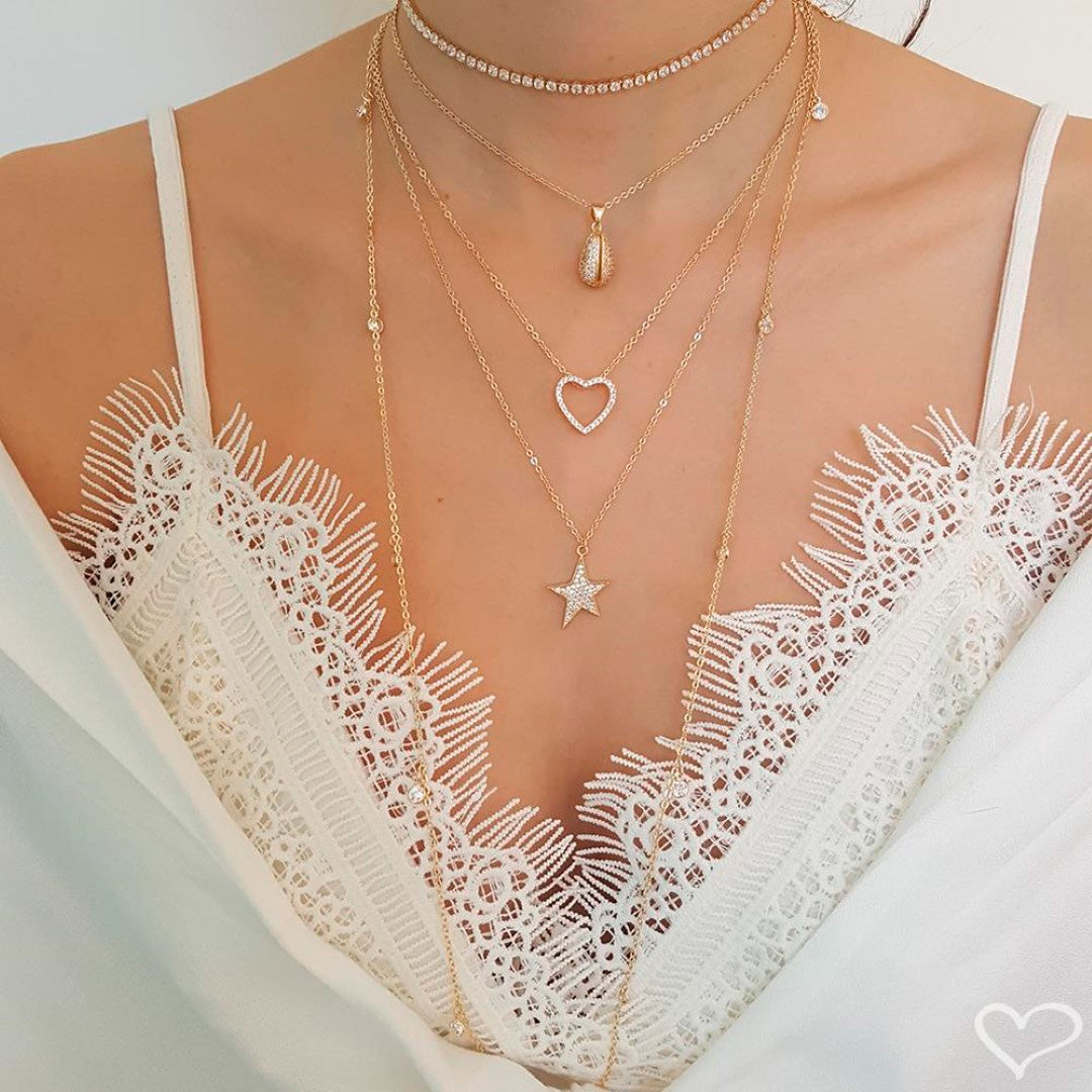 Colar de Coração Zircônia Cravejada Folheado a Ouro 18k