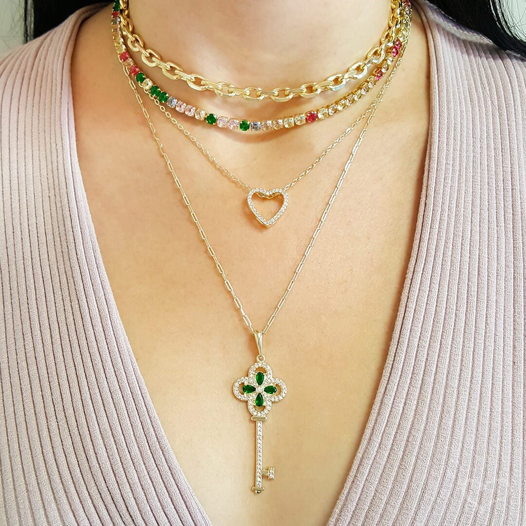 Colar de Coração Zircônia Cravejada Folheado a Ouro 18k