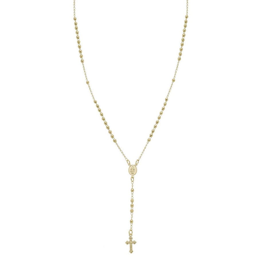 Colar Longo Terço Nossa Senhora das Graças Folheado a Ouro 18k