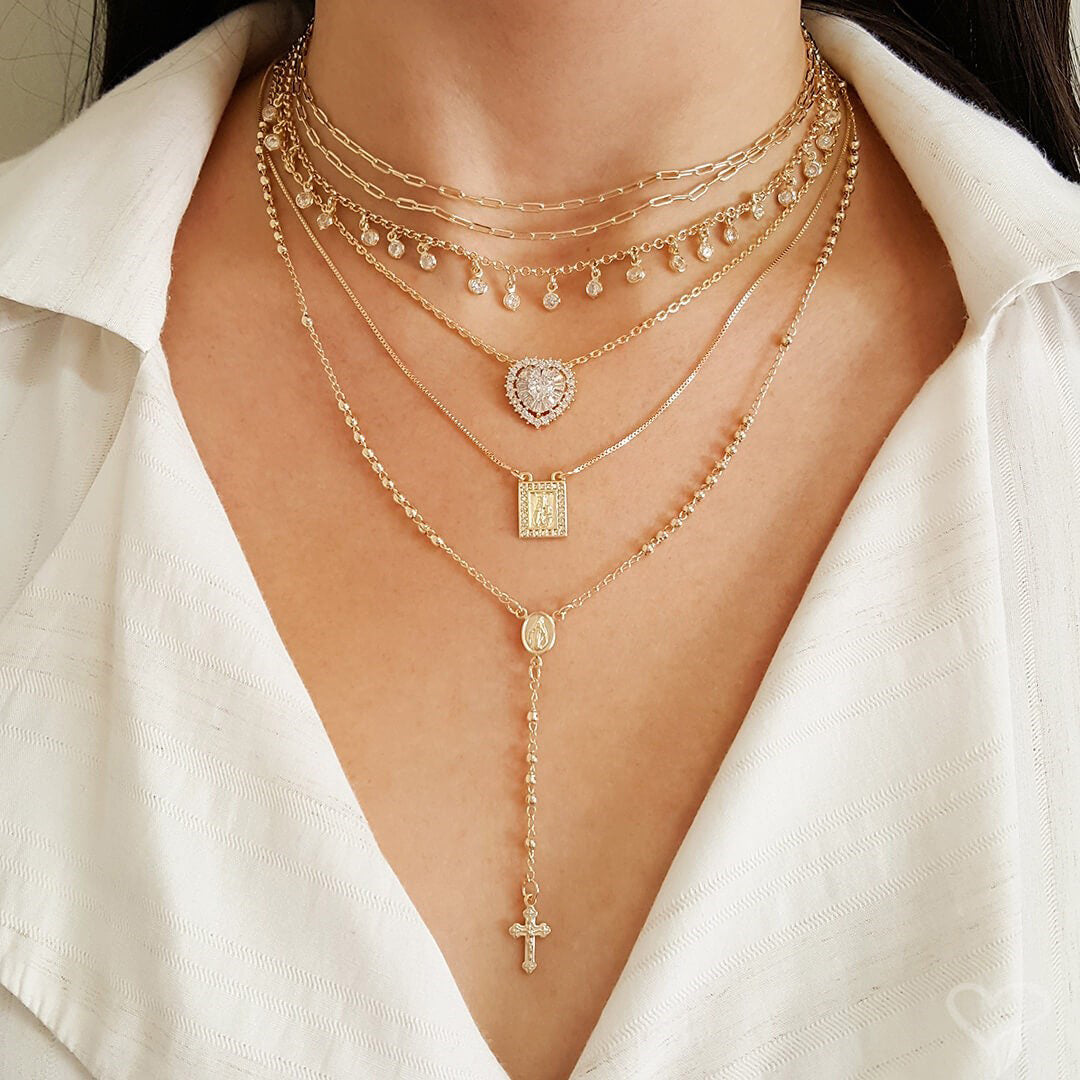 Colar Terço Nossa Senhora das Graças Folheado a Ouro 18k