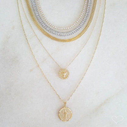 Colar Longo Elos Medalha São Bento Folheado a Ouro 18k