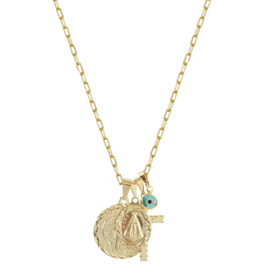 Colar Longo Medalha Martha Amuletos Folheado a Ouro 18k