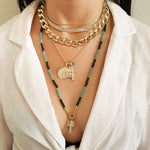 Colar Longo Medalha Martha Amuletos Folheado a Ouro 18k