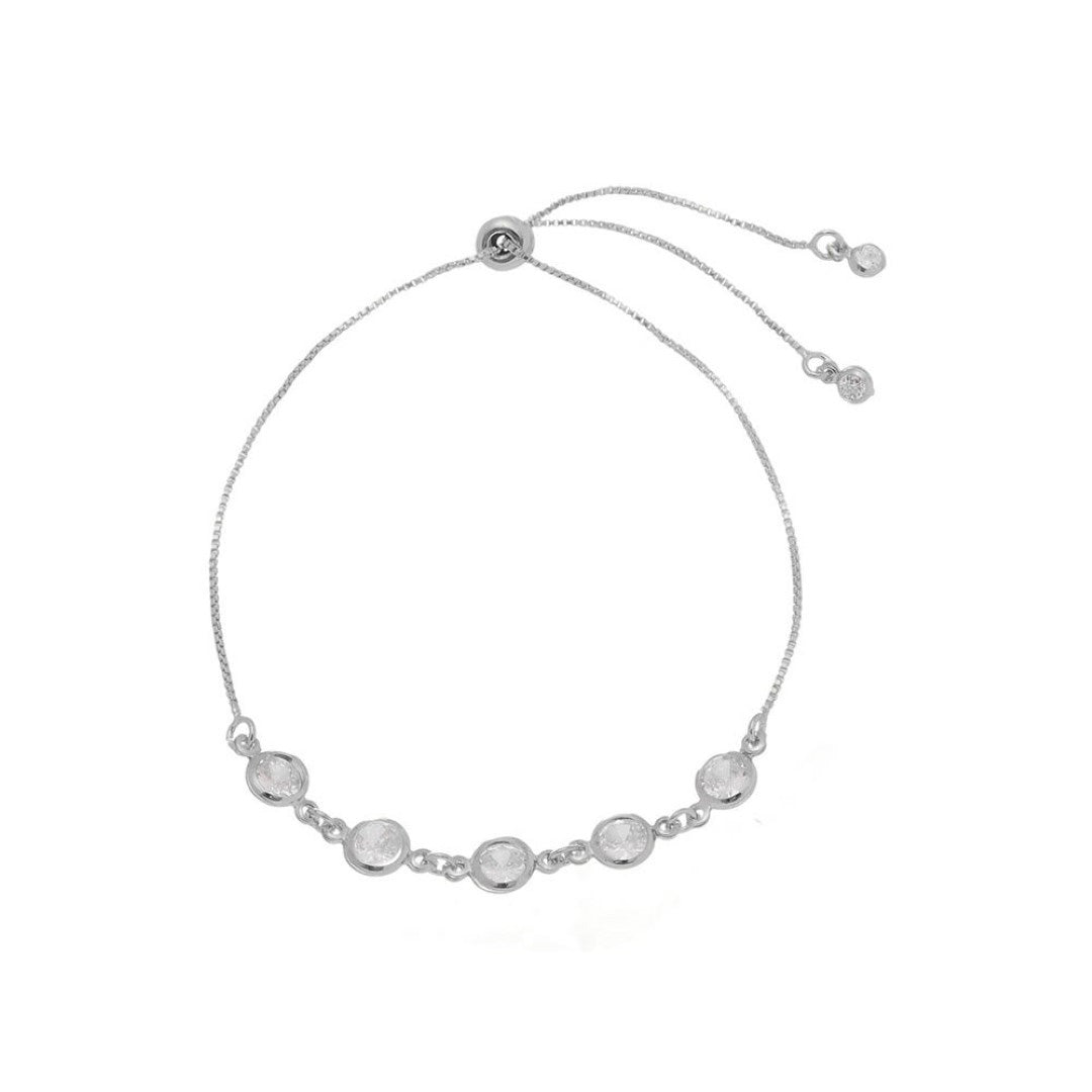 Pulseira Ajustável Folheada em Ródio Branco Zircônias Betina