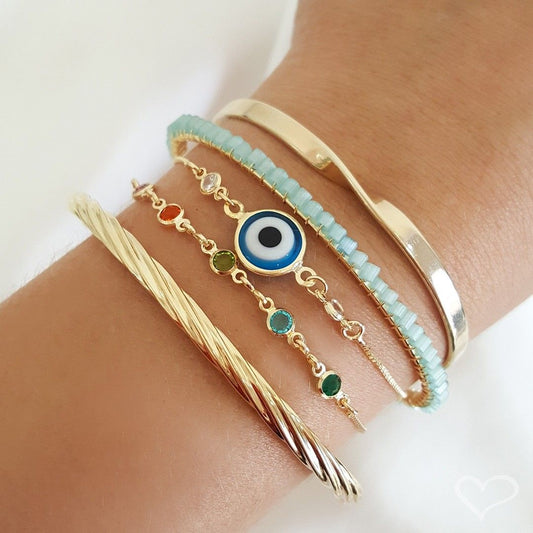 Pulseira Folheada a Ouro 18k Ajuste Olho Grego Avana Piuka