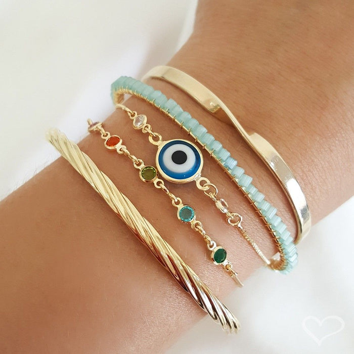 Pulseira Folheada a Ouro 18k Ajuste Olho Grego Avana Piuka