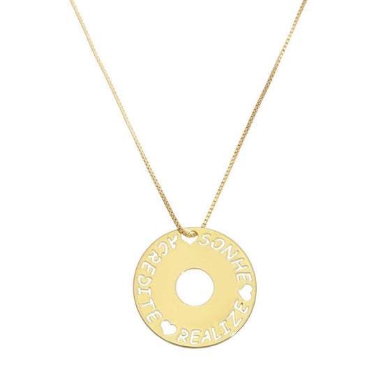 Colar Mandala Sonhe Acredite Realize Folheado a Ouro 18k