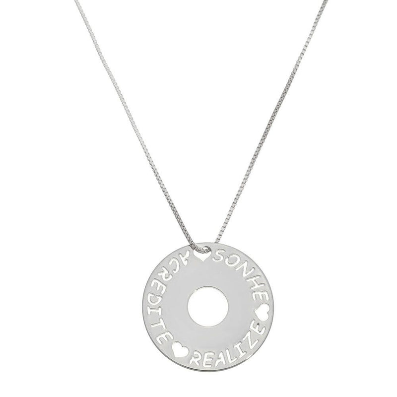 Colar Mandala Sonhe Acredite Realize Folheado em Ródio Branco
