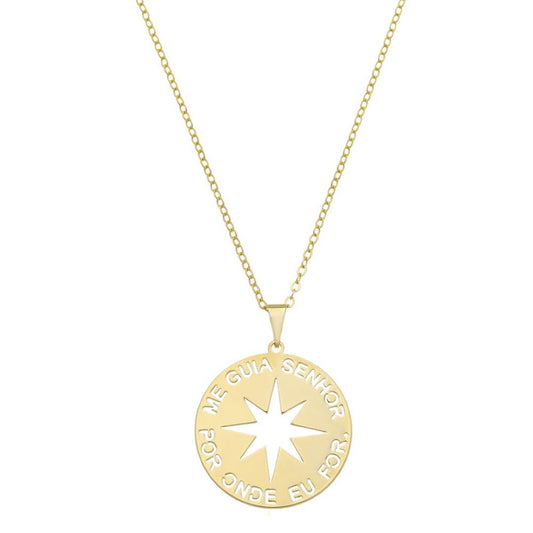 Colar Feminino Medalha Me Guia Senhor Por Onde Eu For Folheado a Ouro 18k