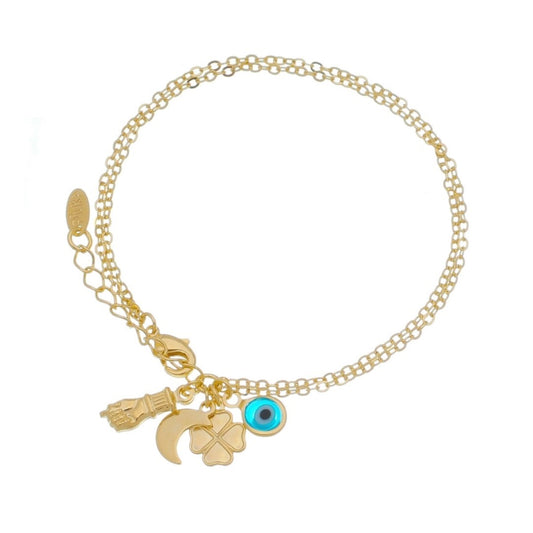 Pulseira Folheada a Ouro 18k 2 Voltas Correntes Ely